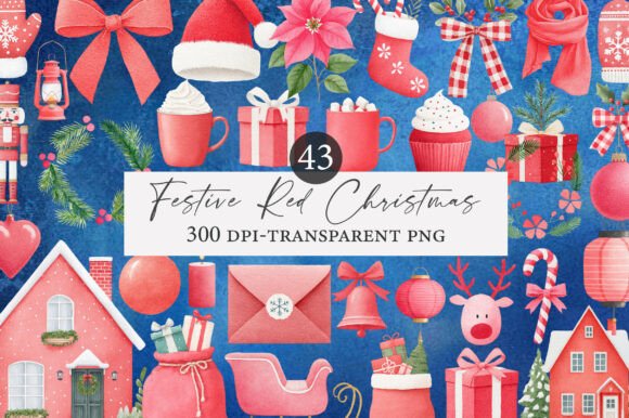 Download Festive Red Christmas Watercolor Clipart - Red christmas watercolor Collection