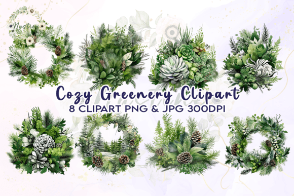 Download Cozy Holiday Greenery Watercolor Clipart - Cozy holiday Collection